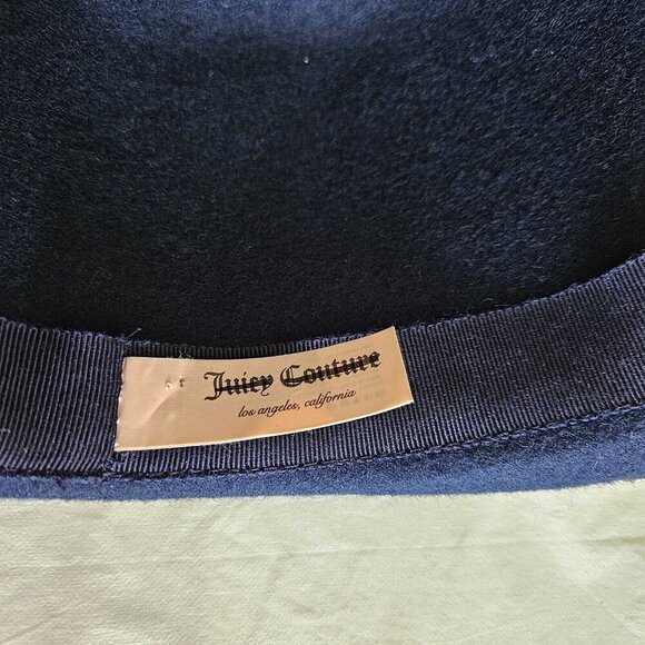 Juicy Couture Fedora Womens One Size Navy 100% Wool Felt Studded Band Bow Hat - Picture 7 of 16